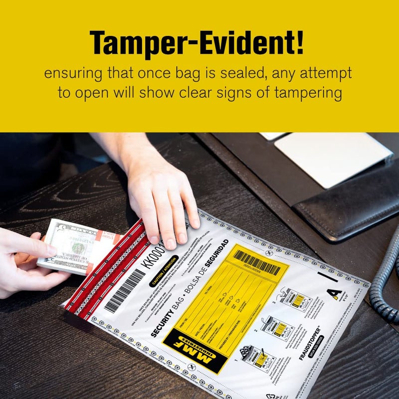 MMF Industries Cash Transmittal Bags | 9W x 12H | Pack of 100 | Unique Alphanumeric Numbering | Self-Sealing Adhesive | Four Tamper Indicators | Folded Bottom | Deposit Plastic Bags - Image 3